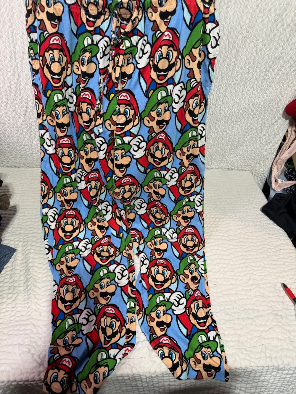 Nintendo Super Mario Light Blue Pajama Pants with Red & Green Characters